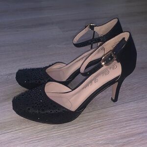 De Blossom Collection Black Sparkle Heels Wedding Formal Sequined Rhinestone